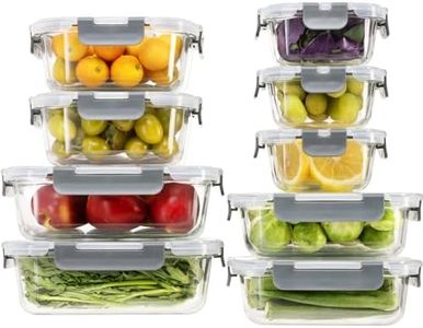 S SALIENT 18 Pieces Glass Food Storage Containers with Lids,Airtight Glass Meal Prep Containers,Glass Storage Containers Set for Kitchen,Pantry BPA Free & Leak Proof (9 lids & 9 Containers)