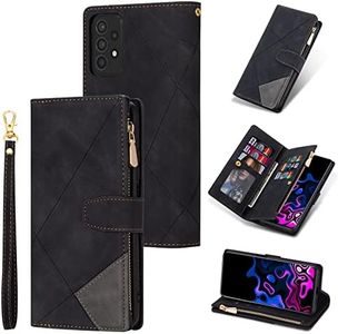 UEEBAI Estuche para Samsung Galaxy A52 4G/5G A52S 5G, Funda de Cuero PU Tipo Cartera Retro a Prueba de Golpes Funda con Tapa a Prueba de Golpes con Ranuras para Tarjetas Función - Diamante Negro