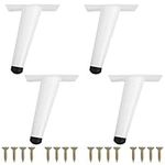 BELLE VOUS (4 Pack White Metal Slanted Furniture Legs - 10cm/4 Inches - Non-Slip Tapered Replacement Feet for Cabinet, Sofa, Table/Desk, Chair & Bed