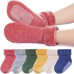 6 Pairs Baby Boy Girl Non Slip Socks Child Toddler Winter Thick Soft Wool Kids Warm Socks with Grips, Solid Color B, 0-12 Months