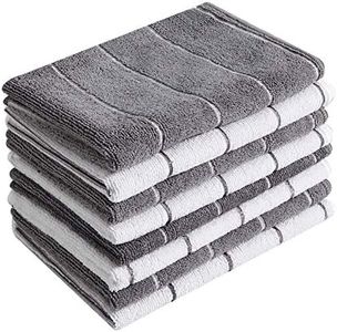 Microfiber Kitchen Towels - Super Absorbent, Soft and Solid Color Dish Towels, 8 Pack (Stripe Designed Grey and White Colors), 26 x 18 Inch (Grey)