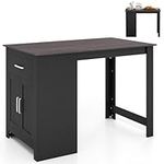 GiantexUK Rectangular Bar Table, Counter Height Table with Drawer, 3-Position Adjustable Shelf & 2 Doors, Wide Tabletop Wooden Dining Table for Home, Kitchen and Living Room (Black)