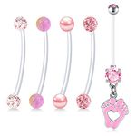 VCMART 5Pcs Sport Maternity Clear Flexible Belly Button Rings Long Navel Button Rings Pregnancy Belly Button Rings Mix Style 14G 13/8 inch(35mm)