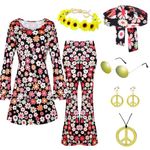 70s 60s Outfits for Women Hippie Costume Accessories Set Halloween Disco Dress Pants Necklace Made in china