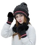 TopiBaaz Women Winter Hat Scarf with Gloves Set for Girls Cute Fur Woolen Warm Hooded Beanie Cap (Black)