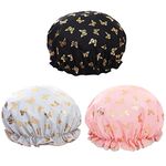 3Pcs Shower Cap Waterproof Elastic Bath Cap Double Layers Bath Hair Cap Bath Hats Reusable Shower Hat Cute Washable Hair Cap for Kids Women Girl Salon