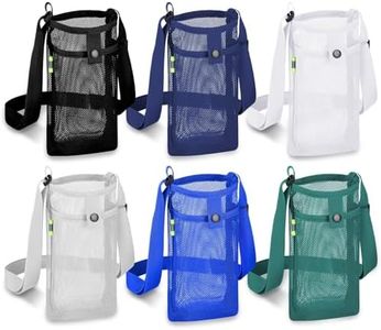6Pcs Water Bottle Holder with Strap, Mesh Water Bottle Bag Carrier with Adjustable Shoulder, Water Bottle Carrier with Strap and Pouch for Walking and Travelling