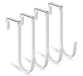 Over Door Hooks Over Door Hangers 4Pcs Dipping Plastic Rustproof with Anti-Scratch Thickening Fits Under 3.7 cm Door Widths as Over Cabinet Hooks, Christmas Xmas Wreath Hanger, Coat Hook(White)