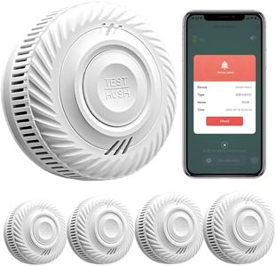 RISOON Détecteur de fumée Intelligent, détecteur de fumée Wi-FI avec capteur photoélectrique, détecteur d'incendie Conforme à EN14604, Compatible avec Tuya/Smart Life APP, 10 Ans Batterie 4-Pack