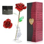 LAMTOR 24K Gold Eternal Rose with Stand,Long Stem Dipped Real Rose Flower Romantic Gift for Her Women Mom Girlfriend Wife on Valentines Day/Mothers Day/Anniversary/Wedding/Birthday-Forever Rose,Red