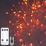 Qbis Red and Orange Fairy Lights on Copper Wire, 100 Micro LED String Lights, Remote Control, USB Plug, Timer, Multi Function, Adjust Brightness Christmas Lights (Sunset2 (Red, Orange))