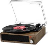 Record Player, FYDEE Vinyl Record Player with Speakers Vintage Turntable for Vinyl Records, Belt-Drive 3-Speed 33/45/78 RPM LP Vinyl Player, Supports Headphone Jack, AUX IN, RCA Output - Gray