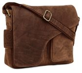 J. Wilson London Designer Genuine Real Vintage Hunter Leather Handmade Mens Leather Flapover Everyday Cross Body Shoulder Work iPad Messenger Bag (Distressed Oiled Brown)