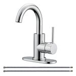 RKF Bar Sink Faucet Polished Chrome Single Hole Bathroom Sink Faucet Utility for Kitchen Small RV Campers Faucet 360° Bar Mixer Wet Bar Faucets Single Handle Prep Sink Faucet with Deck Plate & Hose