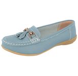 Jo & Joe Ladies Leather Loafer Shoes Plimsole Pumps Womens Flat Shoes Baby Blue Size UK 6 EU 39