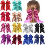 CÉLLOT 12PCS 8" Sequin Glitter Cheer Bows, Large Sparkly Cheer Hair Bows for Girls Cheerleading Team Sports, Competition Cheerleader Bows Ponytail Holder