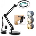 10X Magnifying Glass with Light and Stand, Veemagni 2-in-1 Real Glass Magnifying Desk Lamp & Clamp, 3 Color Modes Stepless Dimmable LED Lighted Magnifier with Light for Hobby Crafts Repair Close Works