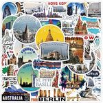 52Pcs World Famous Building Stickers Famous Architecture Waterproof Vinyl Decals for Adult Teen Kids Cup Water Bottles Laptop Luggage Computer Mobile Phone Guitar Skateboard Decoration