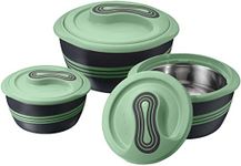 Pinnacle Serving Salad/Soup Dish Bowl - Thermal Inulated Bowl with Lid - Great Bowl for Holiday, Dinner and Party ~ Set of 3 ~ (Green)