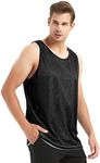 TOPTIE Men's Tank Top, Reversible Mesh Tank, Basketball Jerseys, Lacrosse Jersey-Black/White-XXL