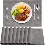 BIPASION Placemats, Cloth Placemats for Dining Table Set of 8, Washable Table Place Mats, Farmhouse Kitchen Table Mats for Indoors & Outdoors, Easy to Clean, Dark Grey