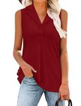 BETTE BOUTIK Sleeveless Golf Polo Shirts for Women Casual Workout Athletic Tank Tops for Casual Tennis（Wine Red,Large）