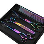 Purple Dragon 8.0" Titanium Multicolor Professional Pet Grooming Scissors Set,Straight & Thinning & Curved Scissors Shear with Bag for Dog Cat Grooming