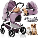 Kenyone Pet Stroller 3 in 1 Dog Stroller for Medium Small Size Dogs, Large Cat Stroller with Detachable Carrier for Puppies, Doggies, Kitties, Bunnies (Lavender)