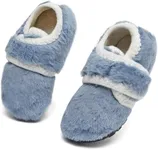 DADAWEN Boys Girls Toddler Slippers Warm House Shoes Kids Baby Lightweight Non-Slip Rubber Soft Sole Winter Slippers for Indoor Outdoor Blue US Size 5.5-6 Toddler