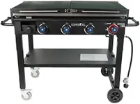 Razor Griddle 37 Inch Outdoor Steel 4 Burner Propane Gas Grill Griddle with Wheels and Top Cover Lid Folding Shelves for Home BBQ Cooking, Black