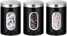 Innoteck Essentials 3 PC Kitchen Canister Set - With Secure Lids & Viewing Window - Suitable for Sugar, Tea, Coffee, etc - Multi Food Storage Jars - Black