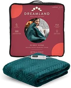 Dreamland Hurry Home Heated Throw – Emerald Green Quilted Herringbone – Deluxe Velvet Electric Blanket Perfect for bed and Sofa, Fast Heating, Machine Washable, Detachable Control, Timer, 160x120cm