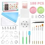 Kasmoire 188pcs Cookie Decorating Supplies Kit(ALL-IN-ONE),with 12pcs holiday cookie cutter,Mixing Tools,Piping Tools,Decorating Tools and 100pcs Cookies Bags for Beginners and Decorator