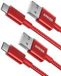 Anker Type C Cable, [2-Pack 3Ft/0.9m] Premium Nylon USB-C to USB-A Fast Charging Type C Cable, for iPhone 17/16/15, iPad Pro, Samsung Galaxy, MacBook Pro,and More(Red