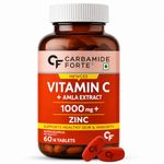 Carbamide Forte Natural Vitamin C Supplements Amla Extract With Zinc For Immunity & Skincare | Vitamin C Tablets | Vitamin C Supplements - 60 Tablets