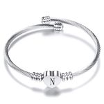 Luluadorn Women Heart N Initial Letter Charm Cuff Bracelets Expandable Stainless Steel Alphabet Name Bangle Bracelets Birthday Gifts