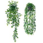 2Pack Fake Plants, Fake Hanging Plant, Artificial Plants for Decor Indoor, Look Real Artificial Hanging Plants, Eucalyptus + Mandala + Snow Pea Plants for Home Office Bedroom Decor