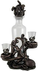 Octopus Spirit Decorative Antique Bronze Finish Statue and Glass Decanter Set