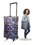 EverBest Foldable Shopping Bag with Wheels Folding Shopping Trolley Tote Bag on Wheels Collapsible Shopping Cart (Blue)