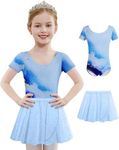 Arshiner Toddler Ballet Leotard Girls Short Sleeve Sparkling Sequins Skirted Dance Ballet Outfit Blue 3-4T