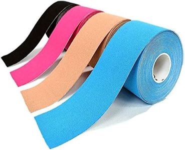 OBTANIM 4 Rolls Waterproof Breathable Kinesiology Tape, Athletic Elastic Kneepad Muscle Pain Relief Knee Taping for Gym Fitness Running Tennis Swimming Football (Black, Skin, Pink, Light Blue)