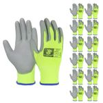 HANDLANDY 12 Pairs PU Coated Nylon Black Protective Work Gloves, Non-slip Flexible Gloves for Construction, Warehouse, Gardening (Hi-vis Yellow, Large)