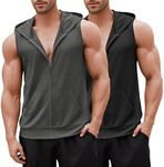 COOFANDY Mens 2 Pack Workout Tank Tops Two Side Pockets Muscle Tee Cut Off Sleeveless Gym Shirts Hoodies Black Dark Grey XXL