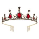 Vofler Gold Black Tiara Crown with Ruby - Baroque Vintage Crystal Red Rhinestone Headband for Women Queen Lady Girl Bride Princess Birthday Wedding Prom Pageant Halloween Costume Party with Comb