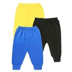 CLAP Unisex Baby Winter Warm Pants Kids Fleece Pajamas Leggings Set of 3 (9-12 Months, Royal Black Yellow)