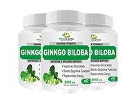 Fitness Prime Ginkgo Biloba Pure 800 mg Capsules for Healthy Brain Function, Mental Clarity & Memory Focus | Stress Buster & Improves Circulation - 180 Capsules (Pack of 3)