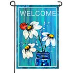 ANLEY Double Sided Premium Garden Flag, Spring Summer Daisy Jar and Ladybug Welcome Decorative Garden Flags - Weather Resistant & Double Stitched - 18 x 12.5 Inch