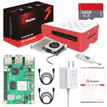 iRasptek Starter Kit for Raspberry Pi 5 RAM 4GB - 64GB Edition of OS-Bookworm Pre-Installed（Red&White Case）