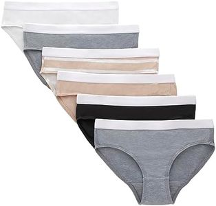 Hanes Girls' Originals Underwear, Stretch Cotton Hipsters, Black & Assorted, 6-Pack, Beige, Grey, Black, 6