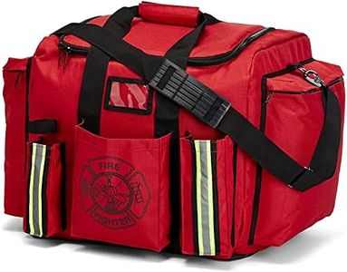 LINE2design Customizable Firefighter Rescue XXL Turnout Gear Bag with Yellow Reflective Trim & Removable, Adjustable Shoulder Strap - Premium Quick Drying Fabric with Reinforced Bottom - Red, Red, Large